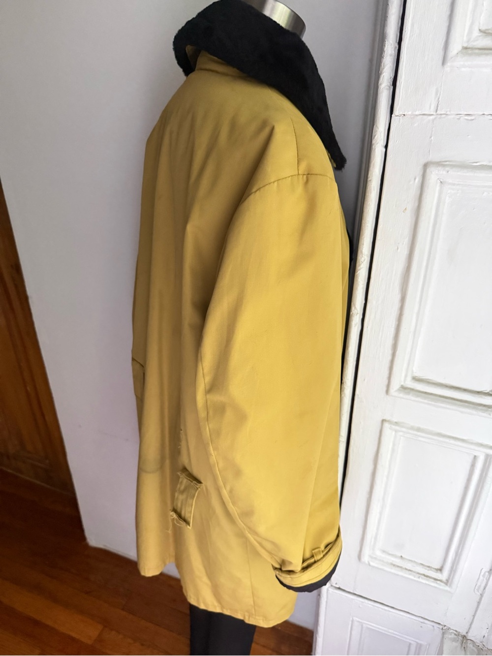 Vintage Cresco Mustard Faux Fur Lined Car Coat Double Breasted Size 38 Medium - Picture 4 of 16
